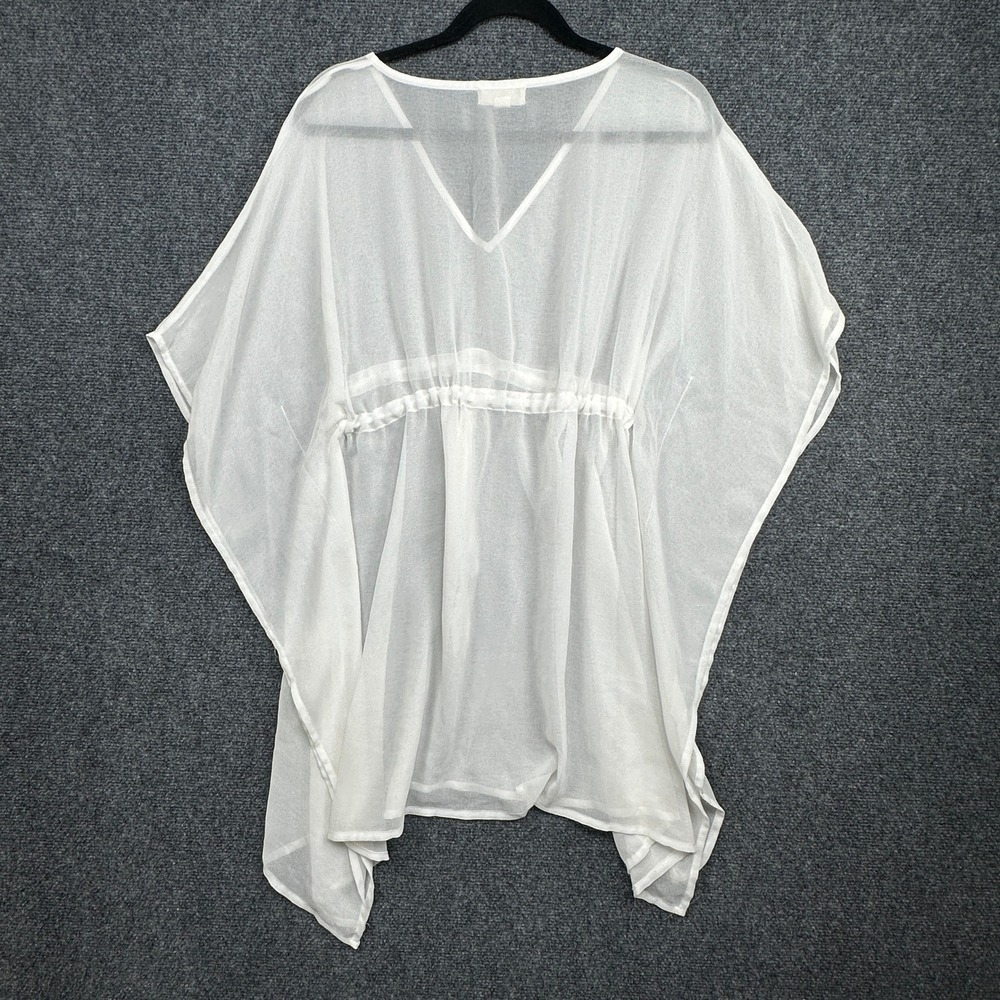 Beaches & Boho White Sheer Kaftan Swim Cover Up V-Neck Drawstring SM‎ India